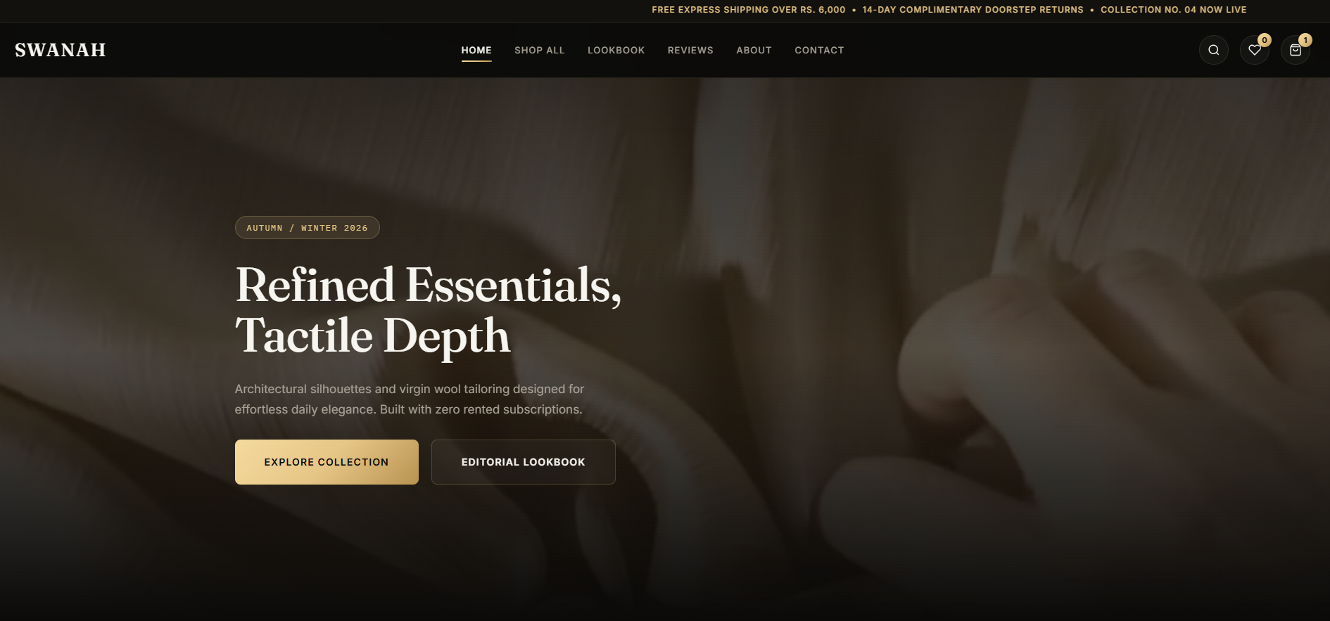 SWANAH — Owned Luxury Fashion Storefront Concept Interface Screenshot 1